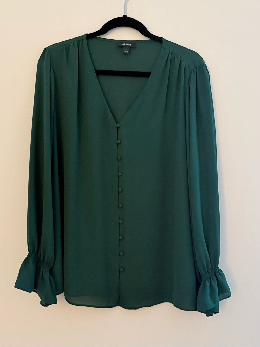Alfani Dark Green V-Neck Button Front Blouse